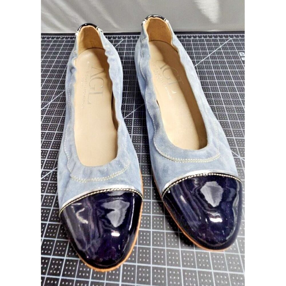 AGL Vero Cuoio Italy made patent leather blue suede Wedge shoes slip on Sz39